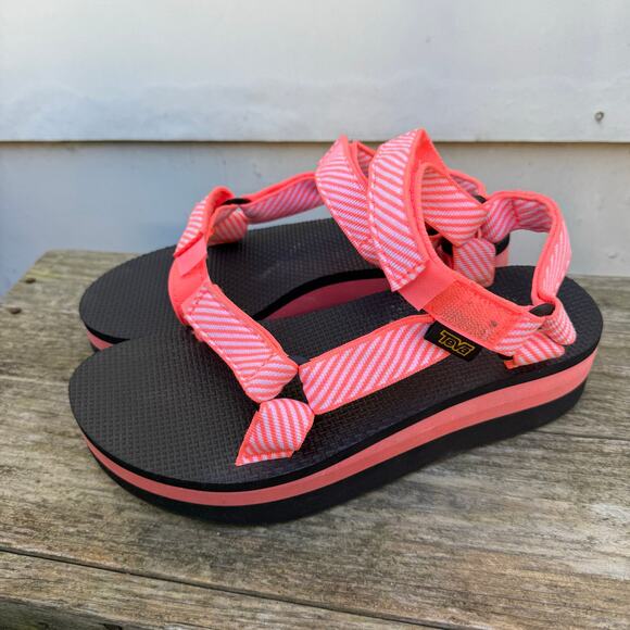 Teva 1008844 Universal Platform Strap Sandal Pink White Stripe Womens 8 - Picture 3 of 6